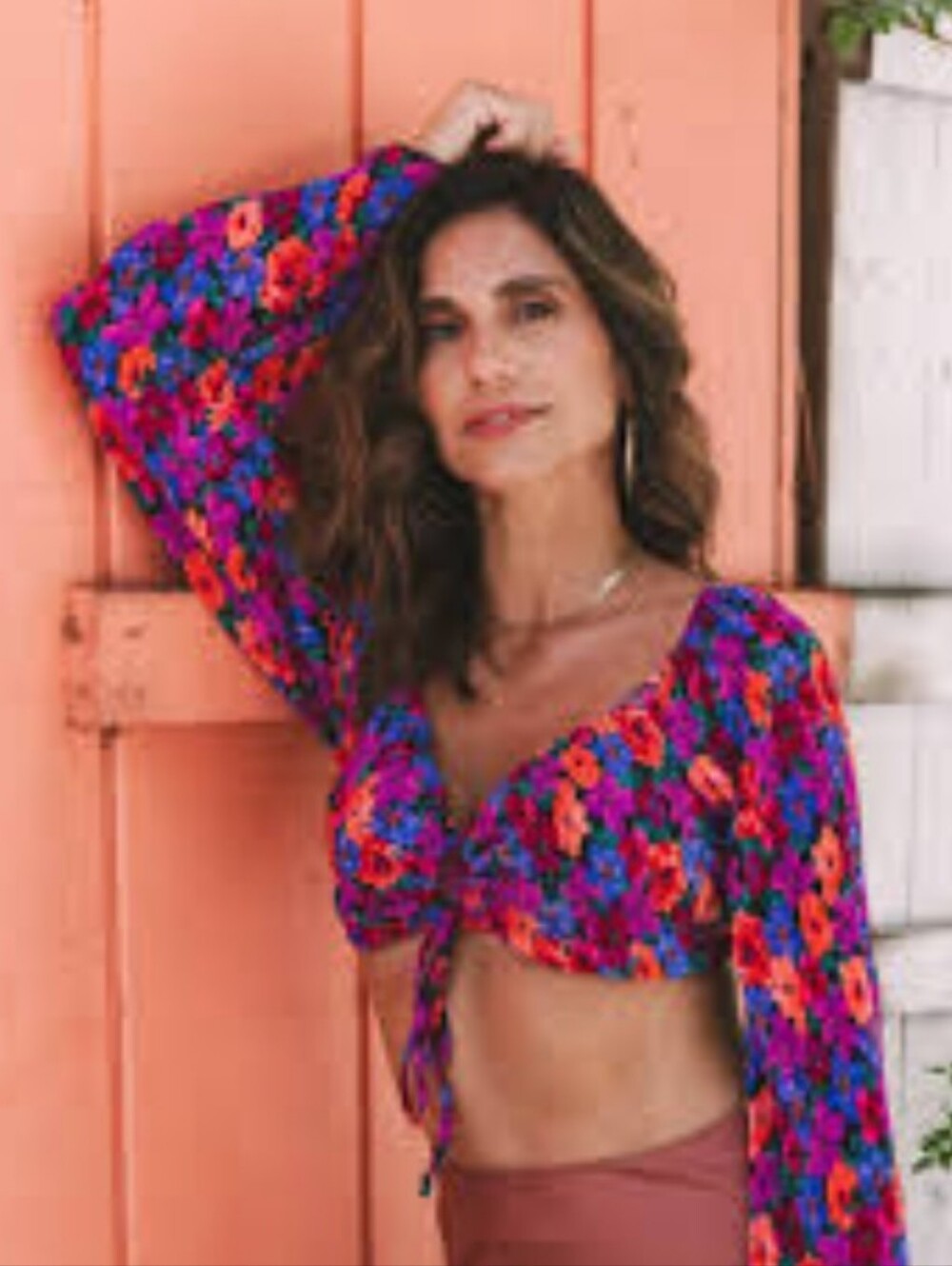 Wild Fable Red & Blue Floral Tie-Front Crop Top Xxl New Cut Out Boho